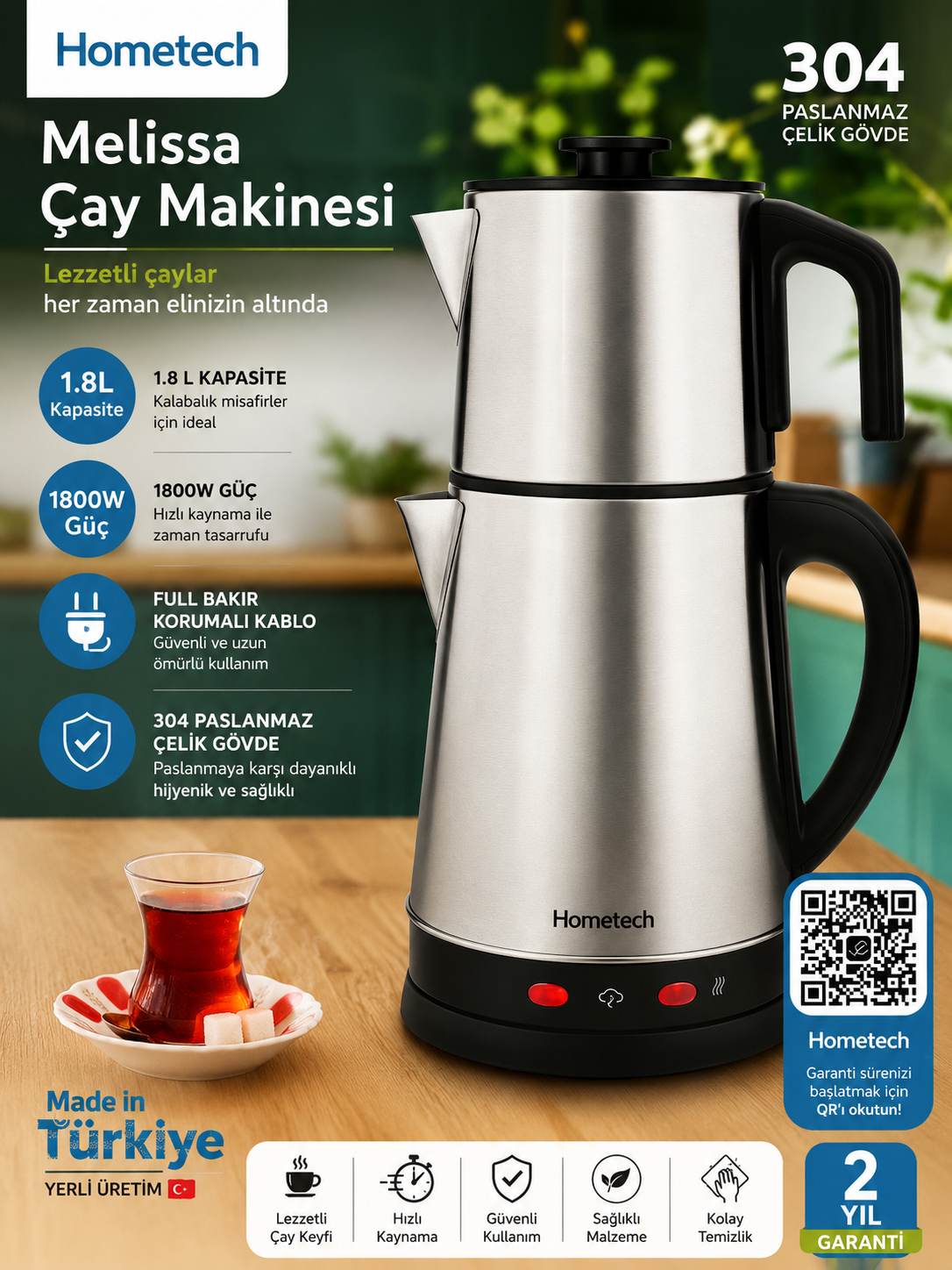 HOMETECH Elektrikli Çaycı | Otomatik Çay Makinesi görsel 1